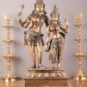 Pure Brass Lord Shiva and Parvati Statue | 36" Temple Masterpiece | 30.80kg Sacred Art | Divine Couple Beauty | Jaipurio